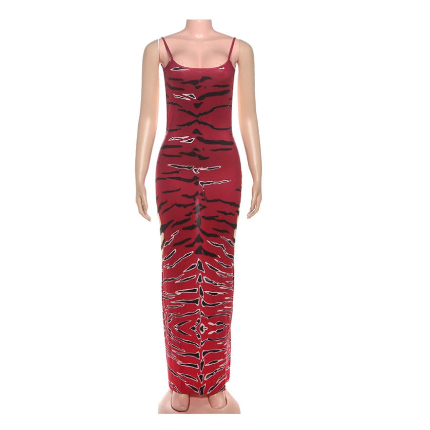 Bodycon Dress With A Unique Print And A Backless Design.