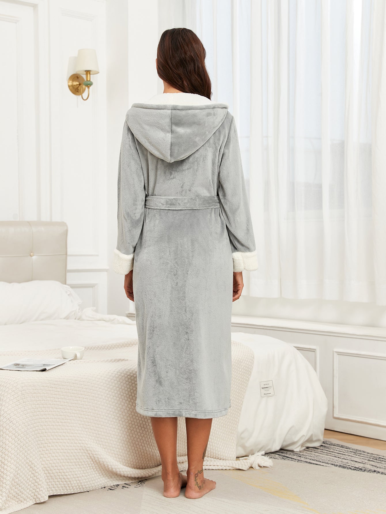 Plush Fleece Hooded Bathrobe