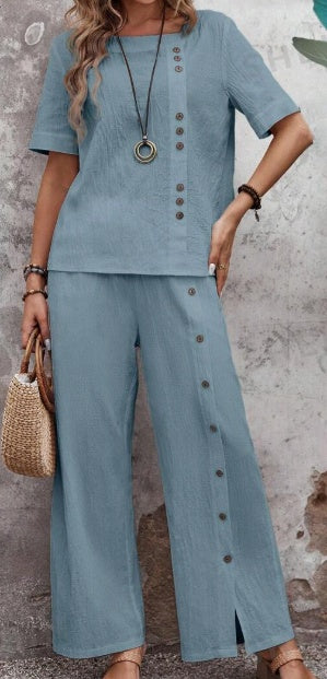 Plain Loose Fit Suit With Buttons
