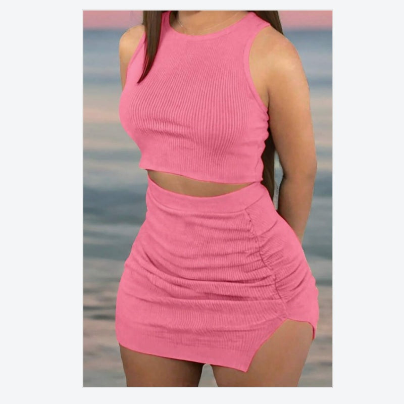 Ribbed Crop Top And Bodycon Skirt Set