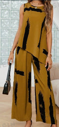 Printed Round Neck Sleeveless Top And Long Pants Set